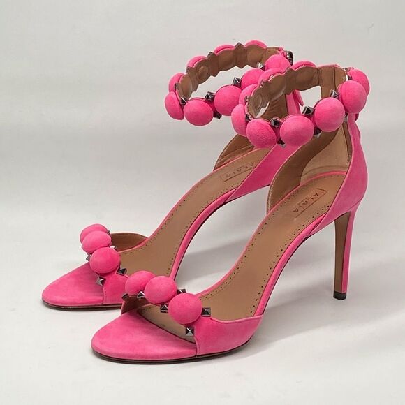 Alaia Bombe 90 Ankle-Strap Studded Suede Leather Sandals size 38.5 - Picture 7 of 16